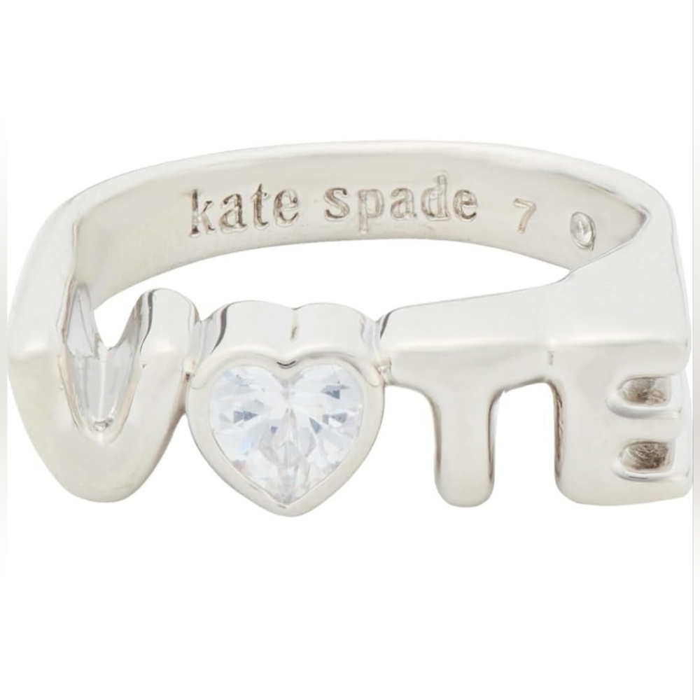 Kate Spade New‎ York Have Your Say Signet Vote cz solitaire stud Ring size 7 new